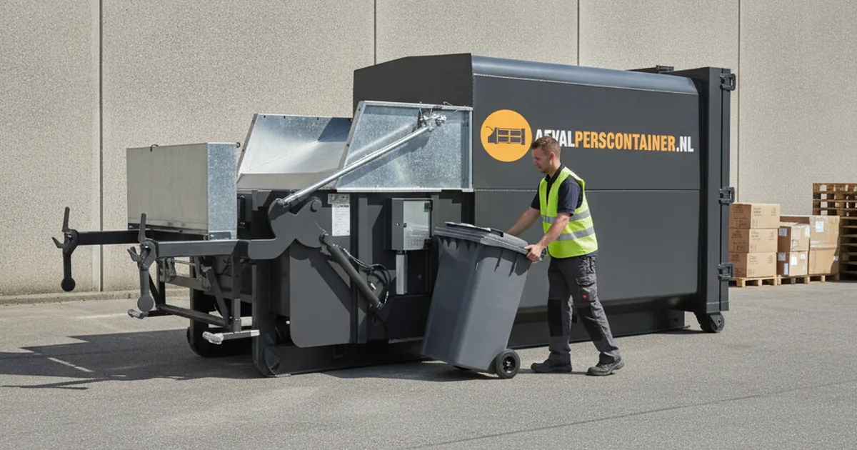 Perscontainer met hefkantelaar op een bedrijfsterrein